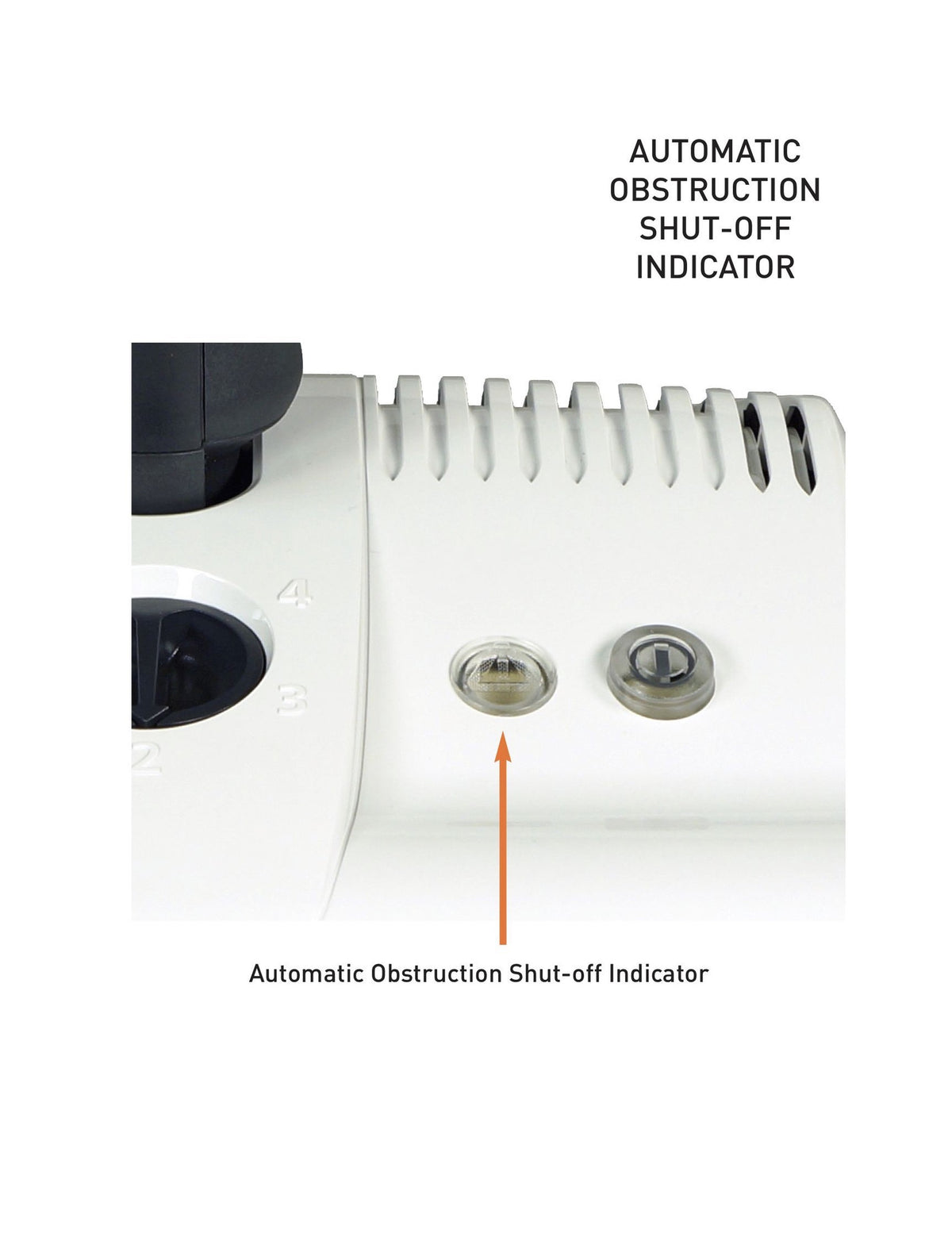 Close-up of the SEBO Dart's automatic obstruction shut-off indicator light.