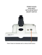 Close-up of the SEBO Dart's power head, available with or without an on/off switch.